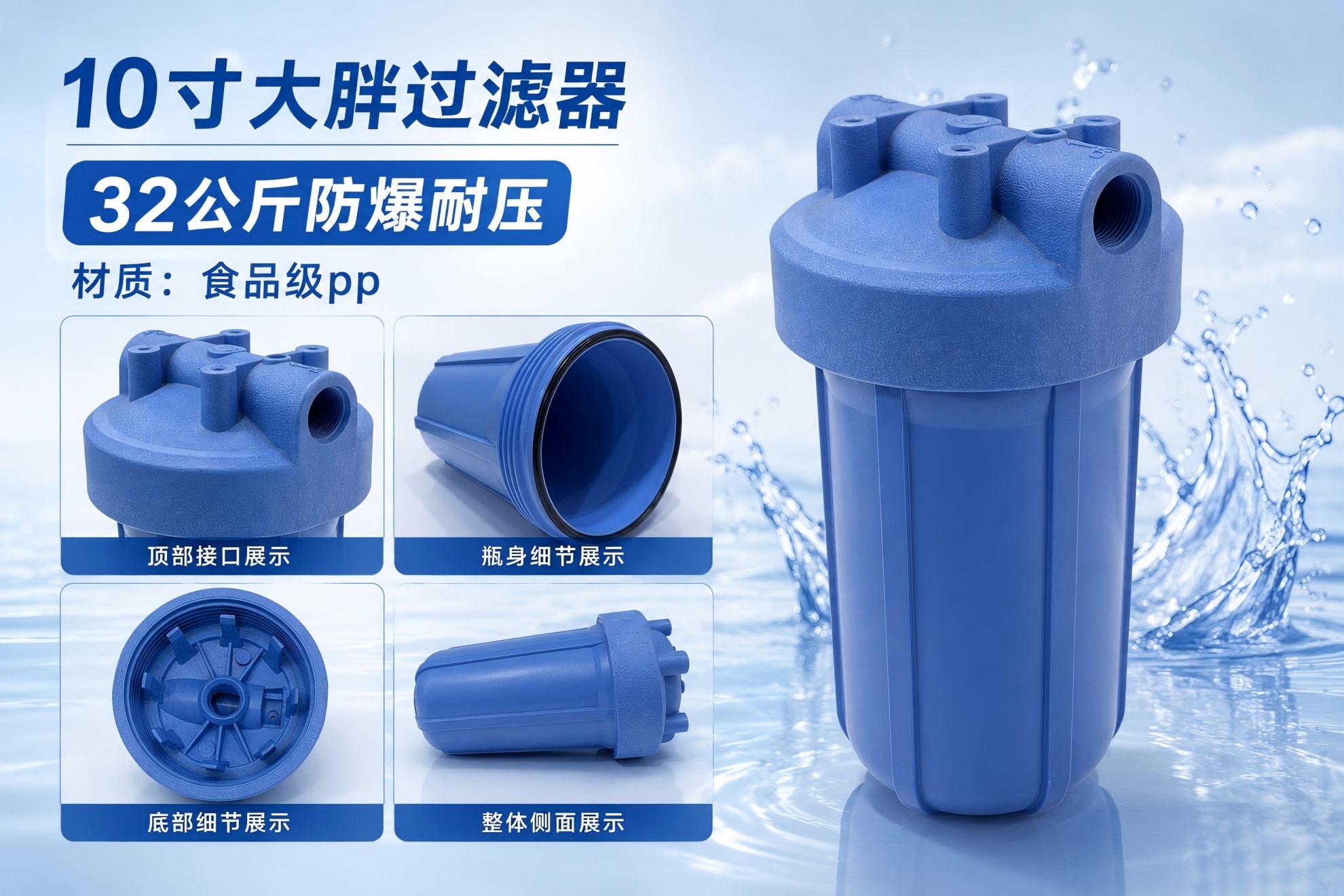 10 寸大胖过滤器外壳模具｜食品级 PP 净水滤瓶注塑开模定制